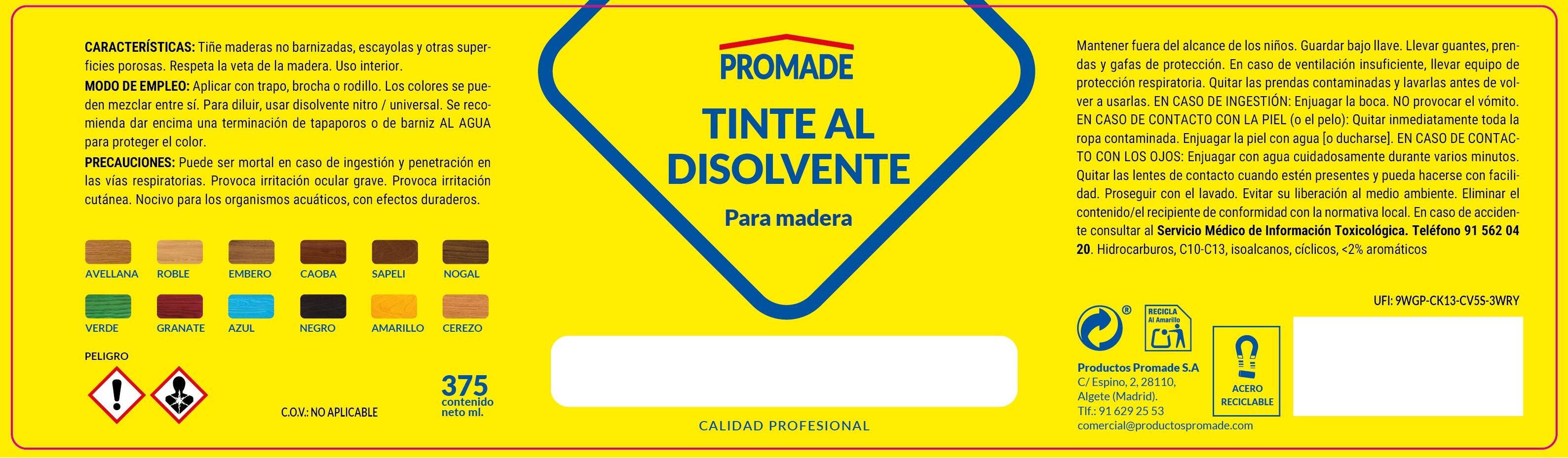 TINTE DISOLVENTE PARA  MADERA PROMADE 750ML SAPELLI - 2