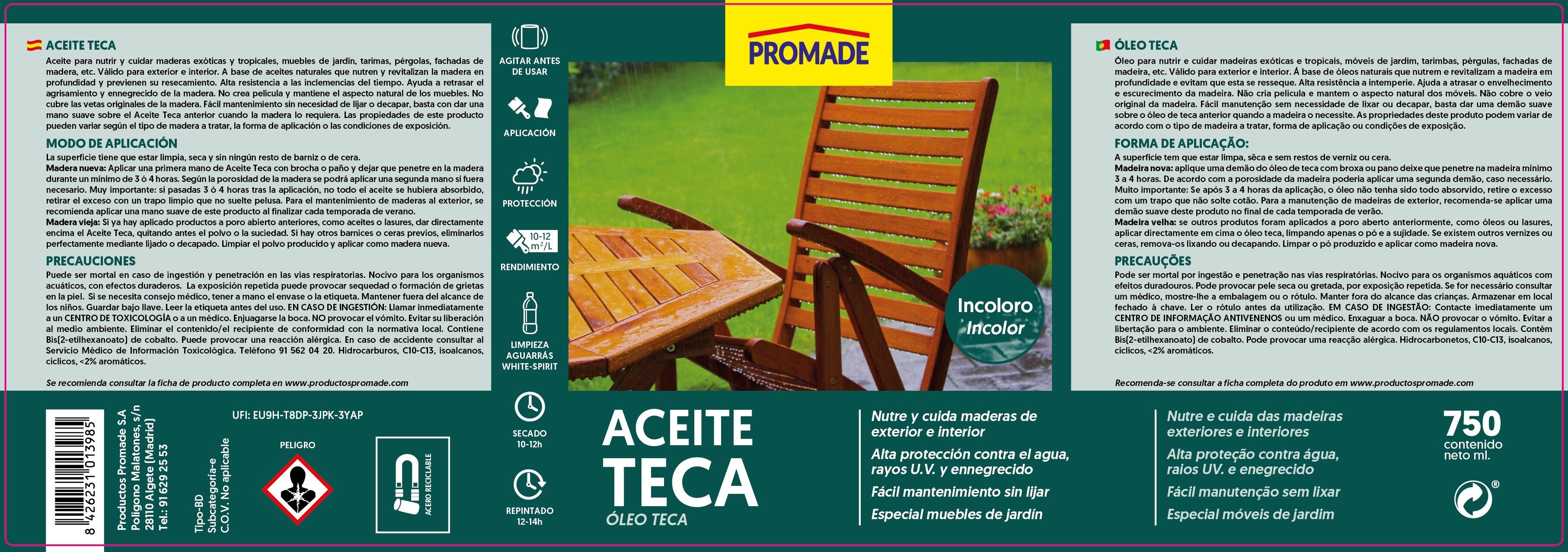 ACEITE DE TECA PROMADE 4L INCOLORO - 3