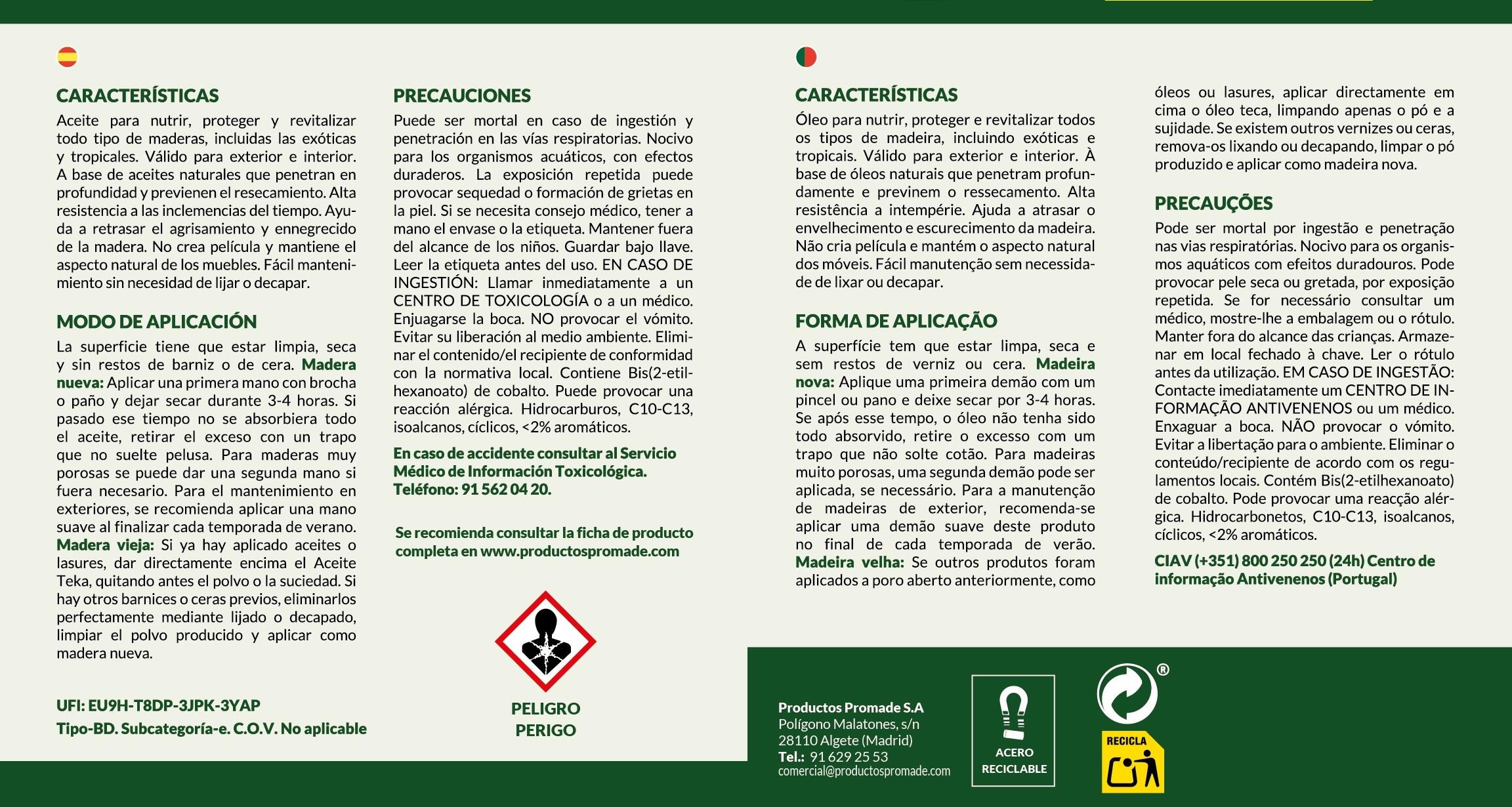 ACEITE DE TECA PROMADE 750ML INCOLORO - 4