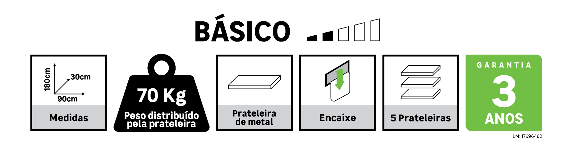 Estante metálica branco 5 prateleiras 180x90x30 cm 70 kg Spaceo - 8