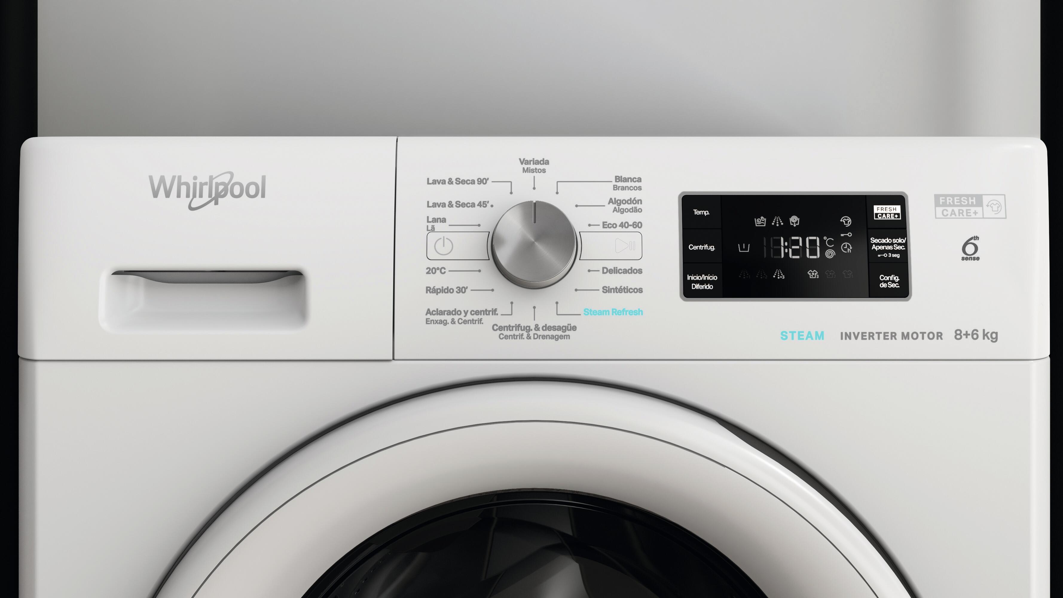 Lavadora secadora WHIRLPOOL FFWDB 864349 WV SPT carga frontal 8 Kg/6 kg. 1400 rpm 14 programas Clase B blanco - 3