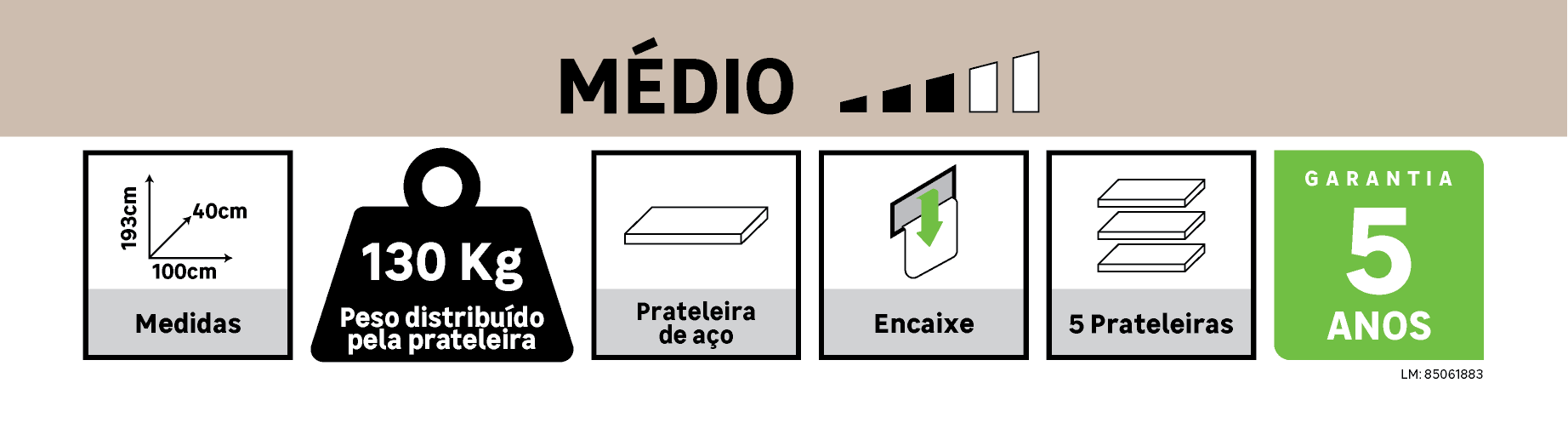 Estante metálica cinza 5 prateleiras 100x40x193 cm 130 kg Spaceo - 4