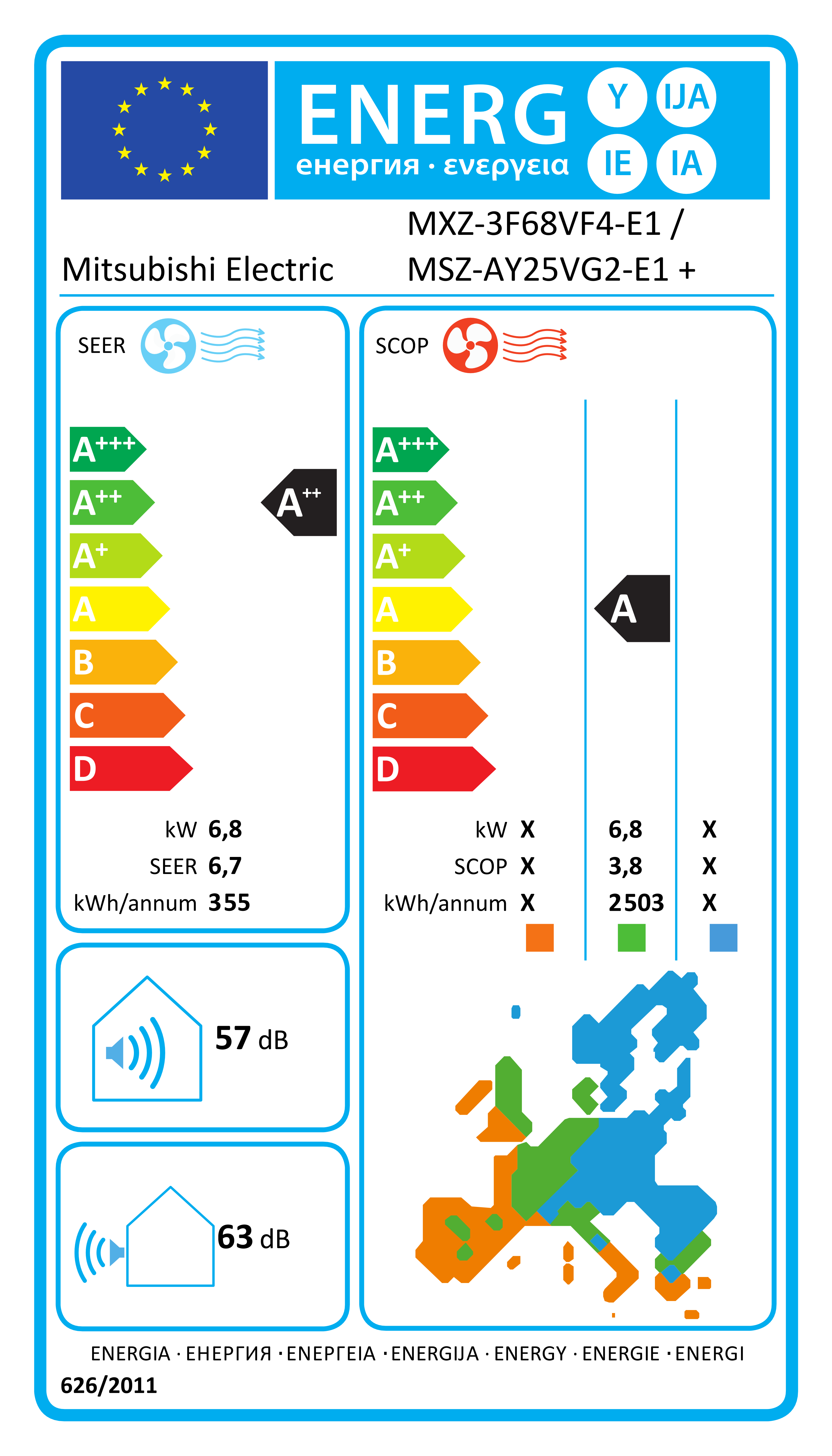 Unità esterna condizionatore MITSUBISHI ELECTRIC trial 23.000 BTU 6.8 KW R32 Inverter A++/A+ serie MXZ-3F68VF - 3