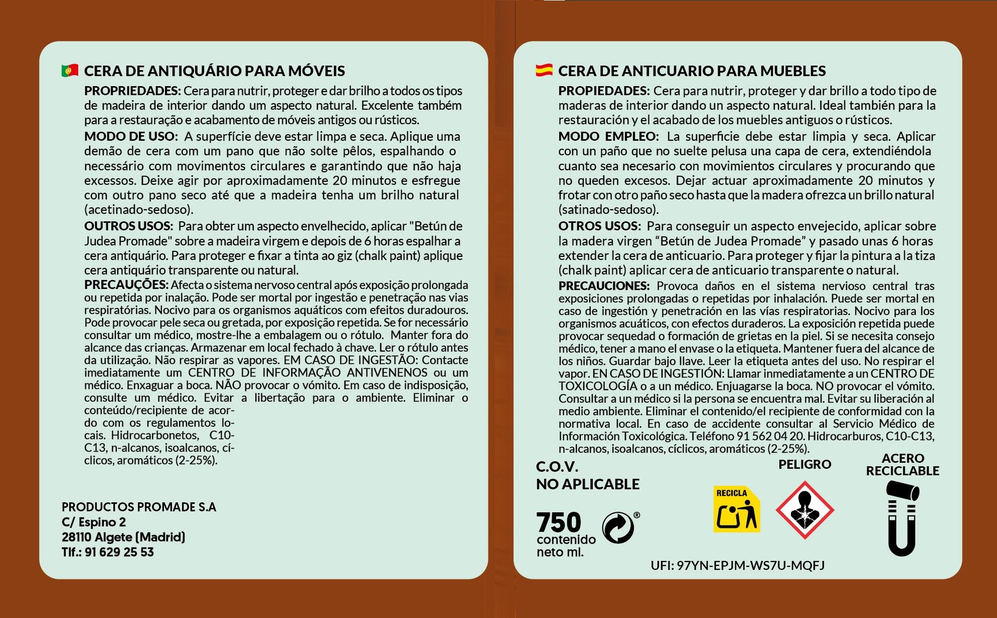 CERA ANTICUARIO PARA MUEBLES 750 ML NOGAL - 2