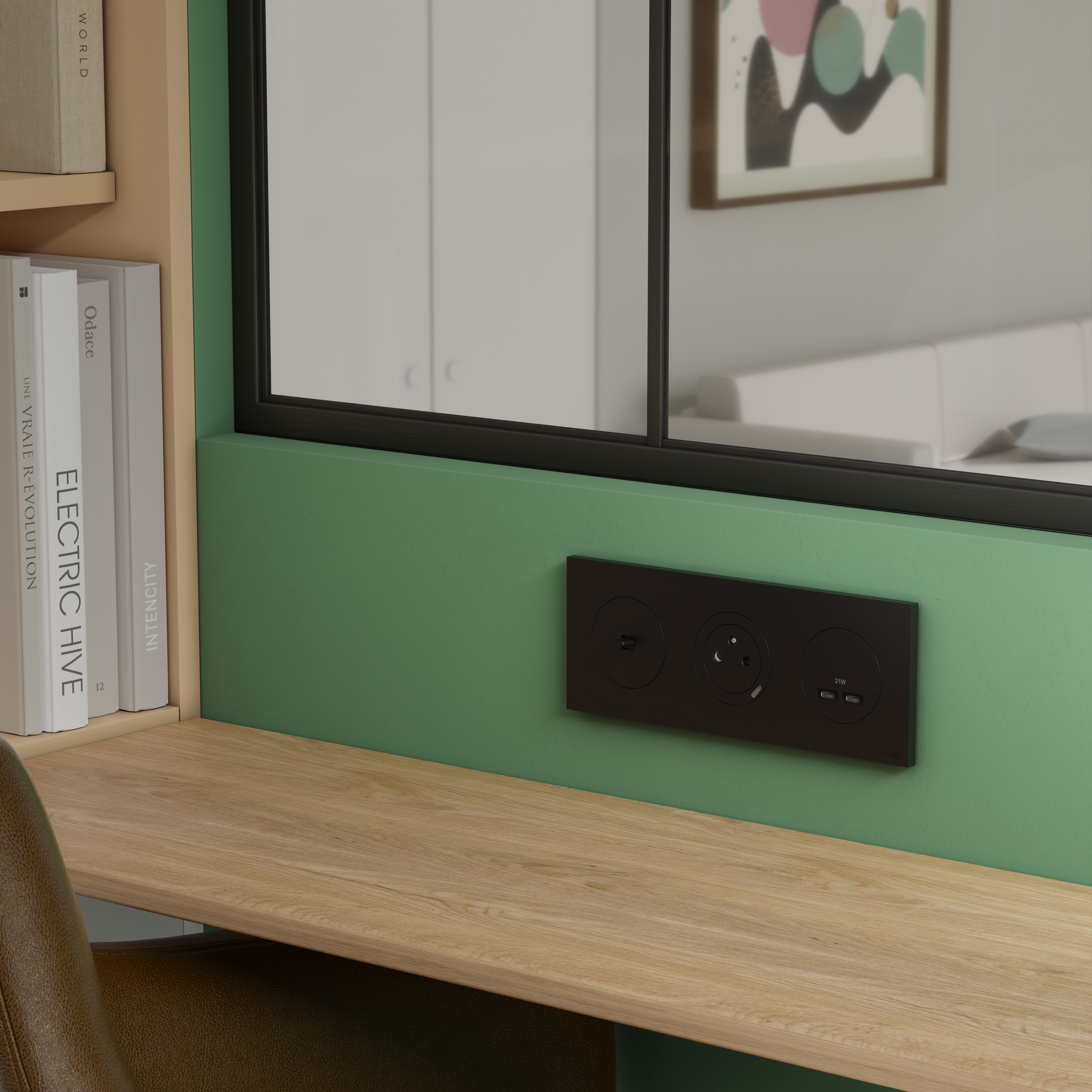 Prise chargeur USB C+C Odace, SCHNEIDER ELECTRIC, noir - 6