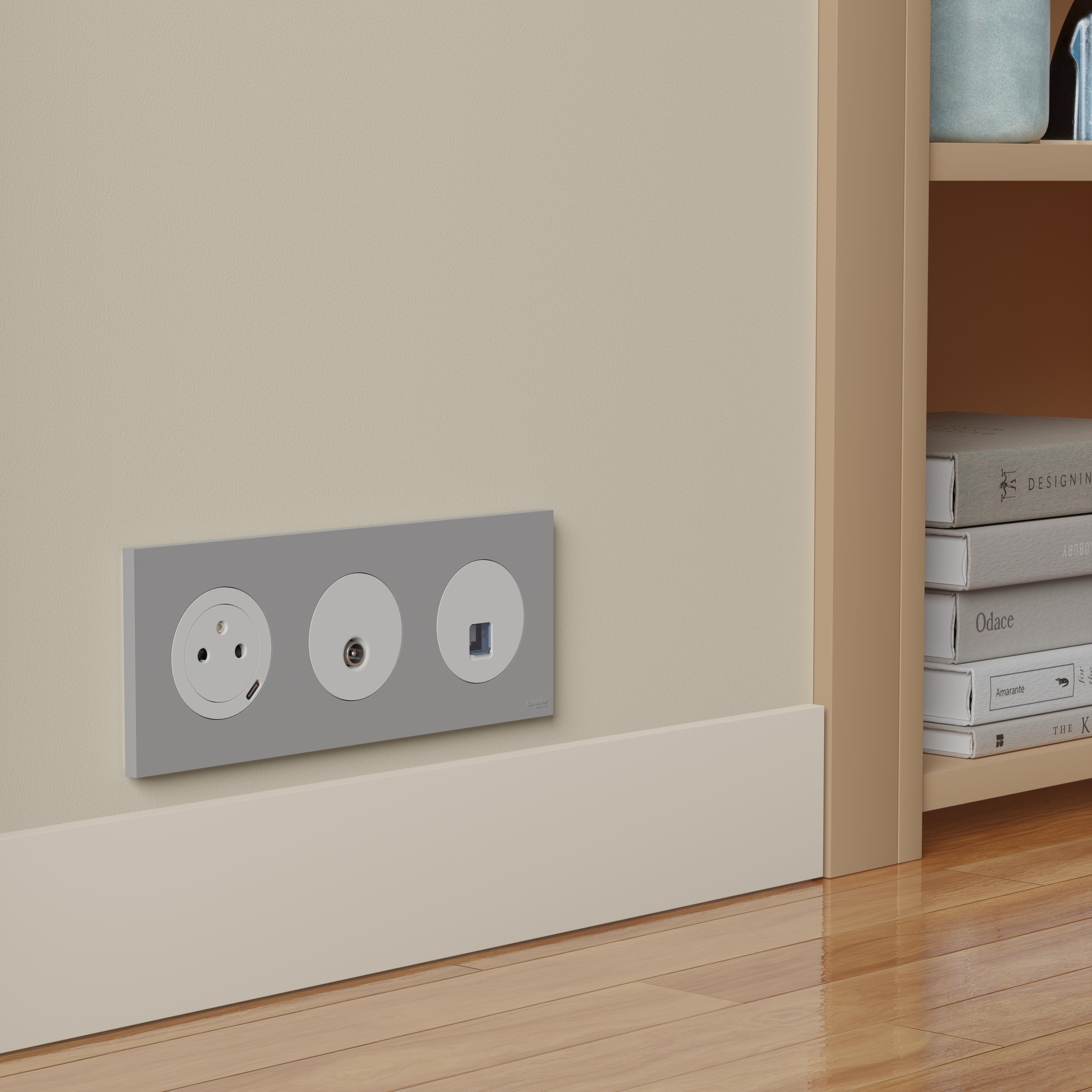 Prise affleurante avec terre + chargeur USB C Odace, SCHNEIDER ELECTRIC, blanc - 5