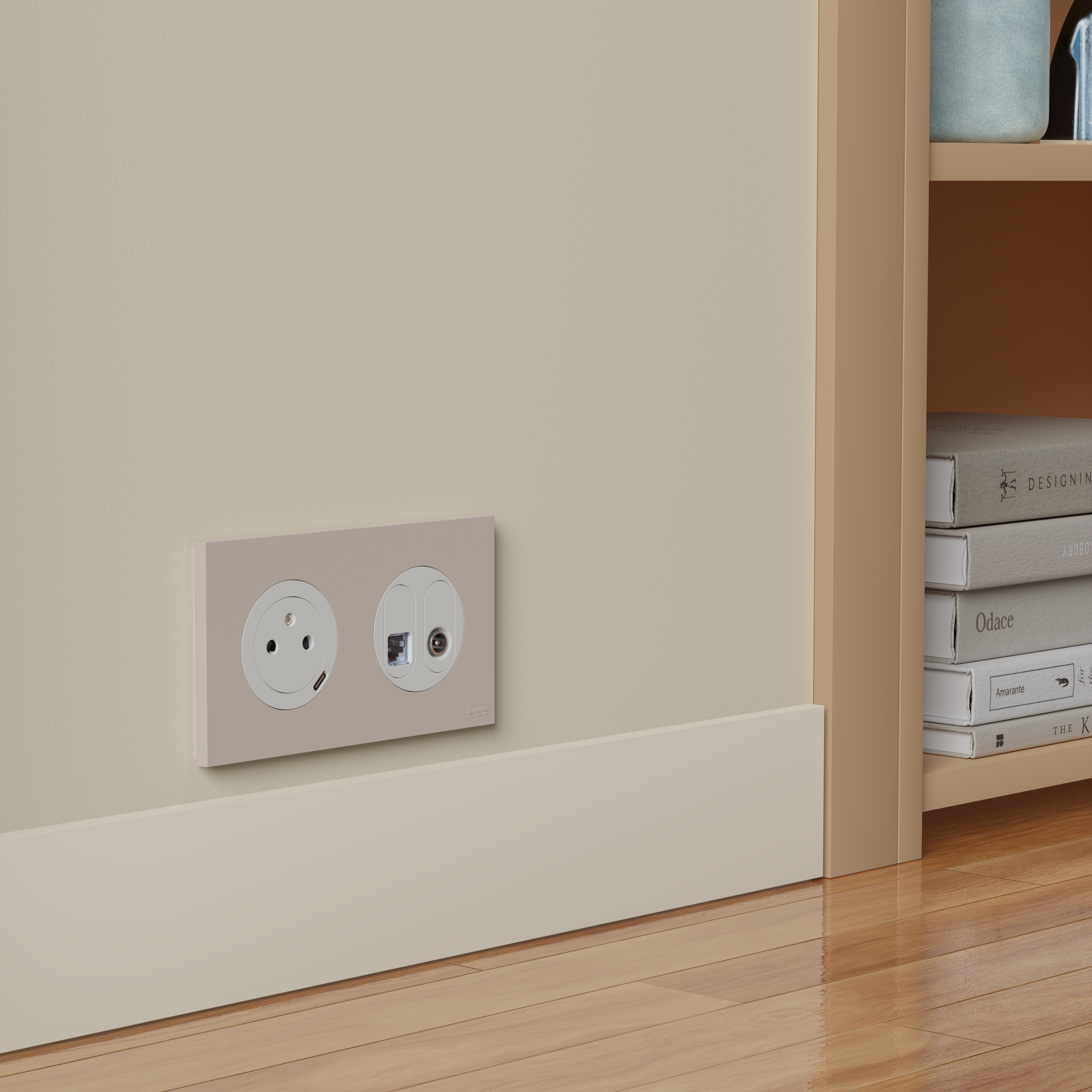 Prise affleurante avec terre + chargeur USB C Odace, SCHNEIDER ELECTRIC, blanc - 8
