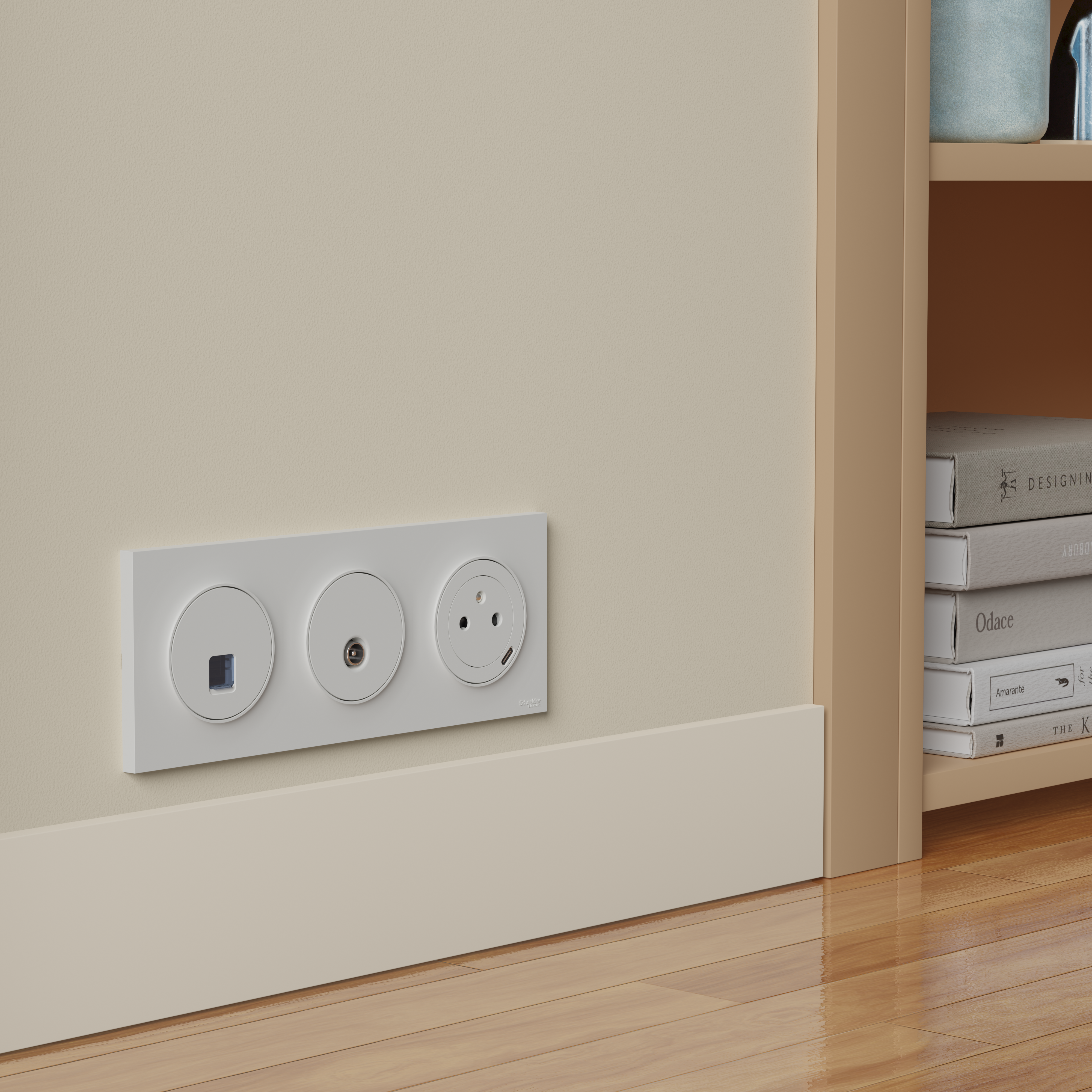Prise affleurante avec terre + chargeur USB C Odace, SCHNEIDER ELECTRIC, blanc - 10