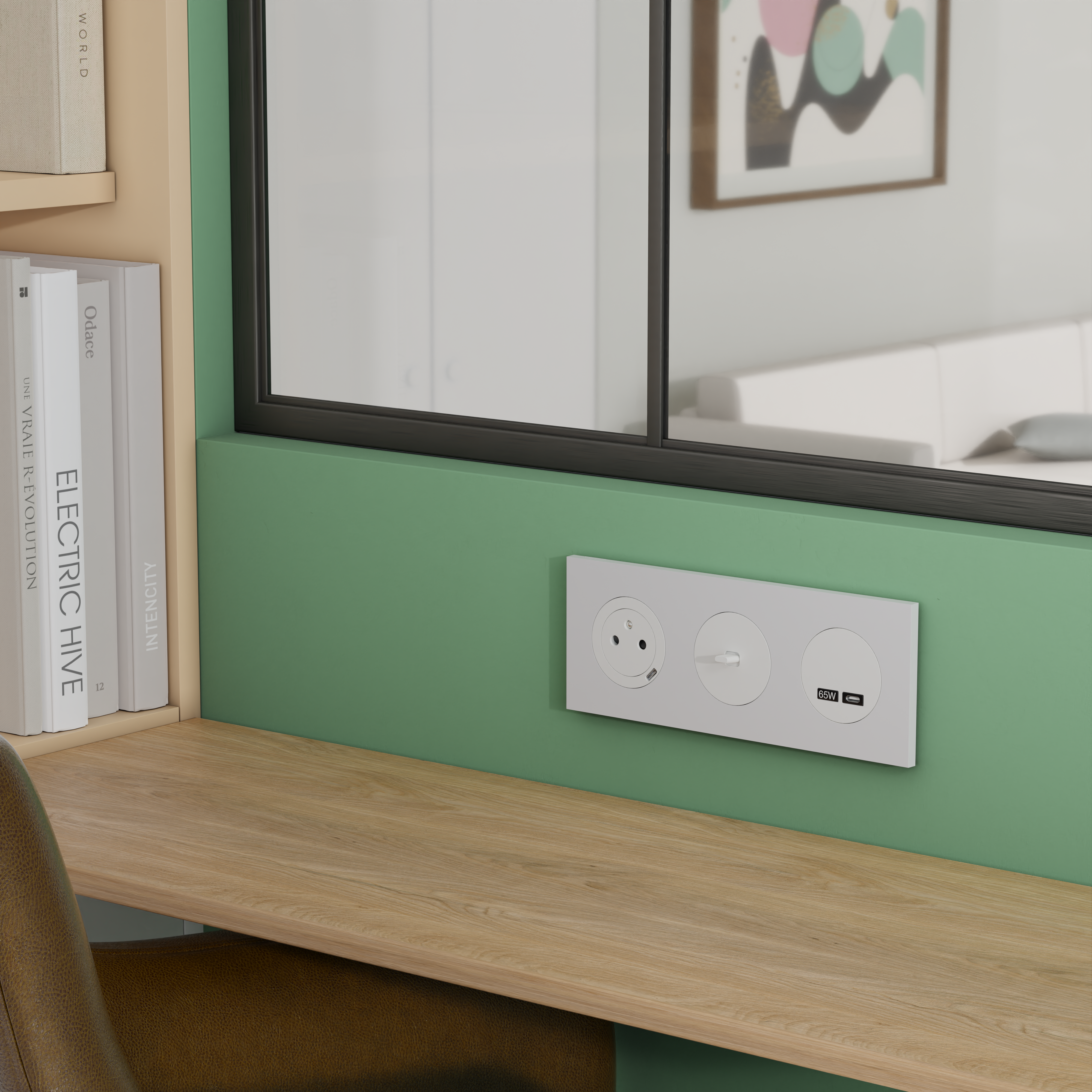 Prise affleurante avec terre + chargeur USB C Odace, SCHNEIDER ELECTRIC, blanc - 12
