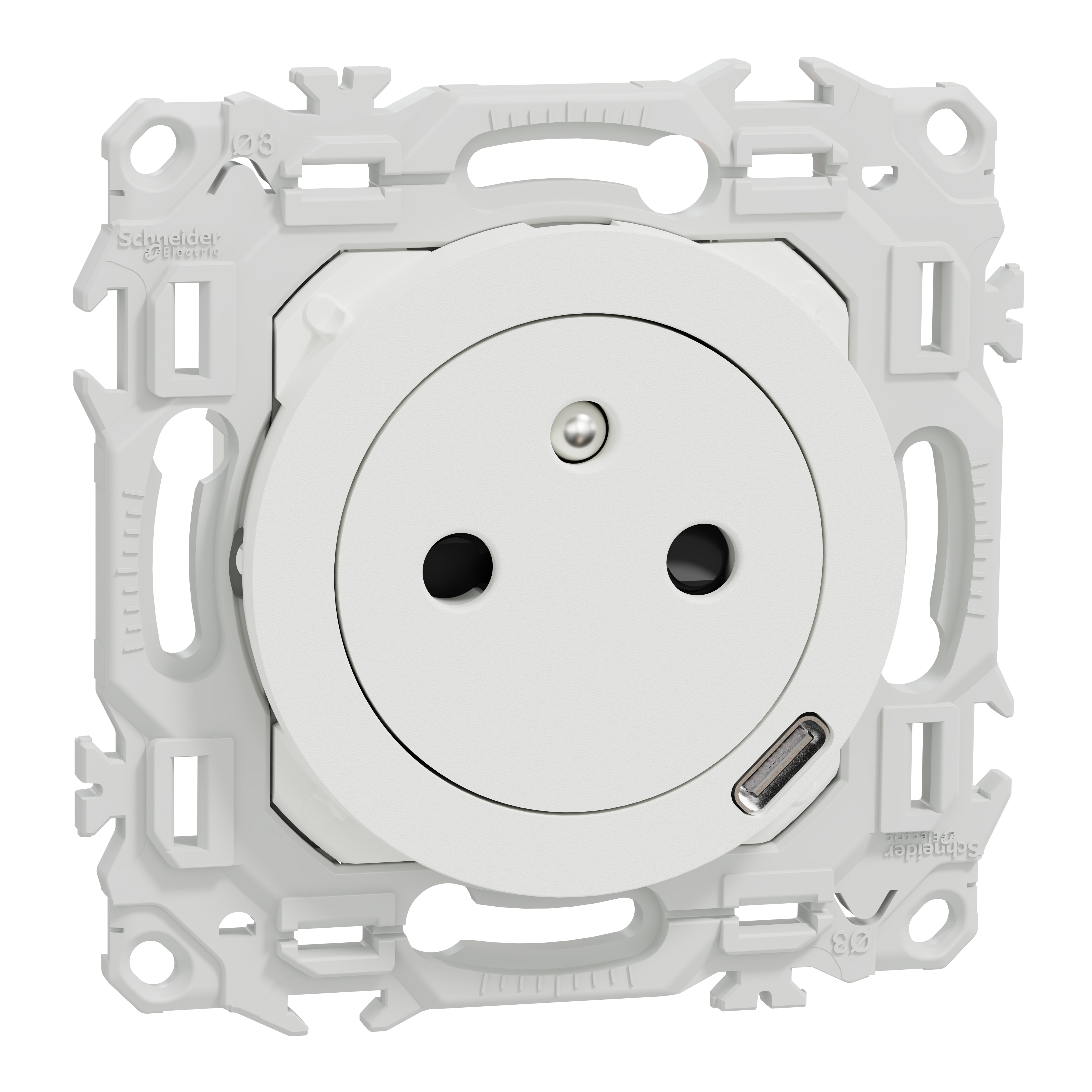 Prise affleurante avec terre + chargeur USB C Odace, SCHNEIDER ELECTRIC, blanc - 2