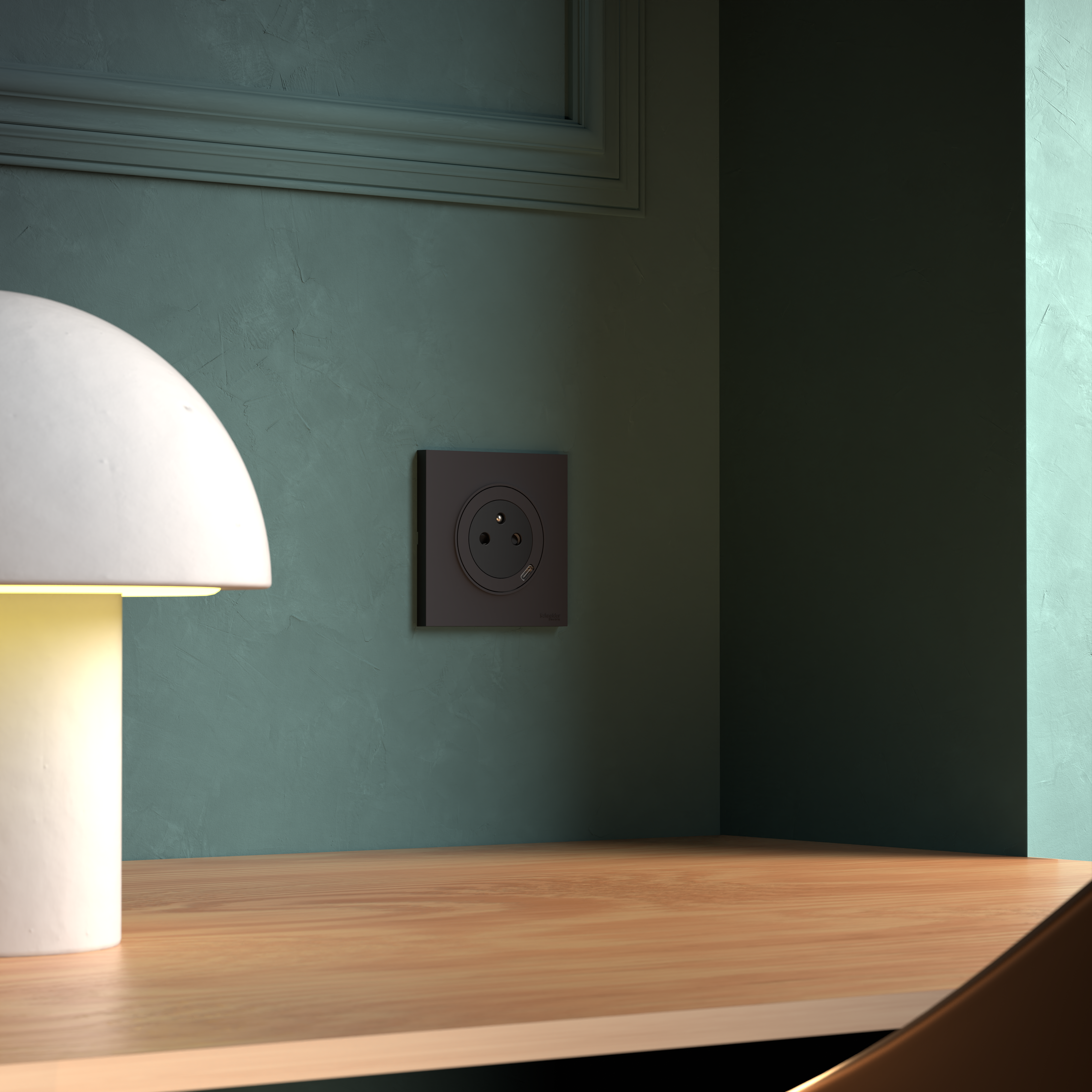 Prise affleurante avec terre + chargeur USB C Odace, SCHNEIDER ELECTRIC, noir - 3