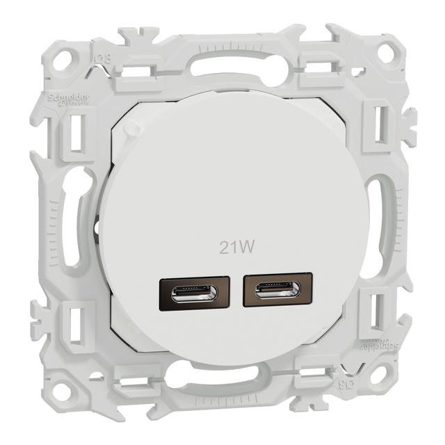 Double prise USB C+C encastrable ODACE - SCHNEIDER ELECTRIC