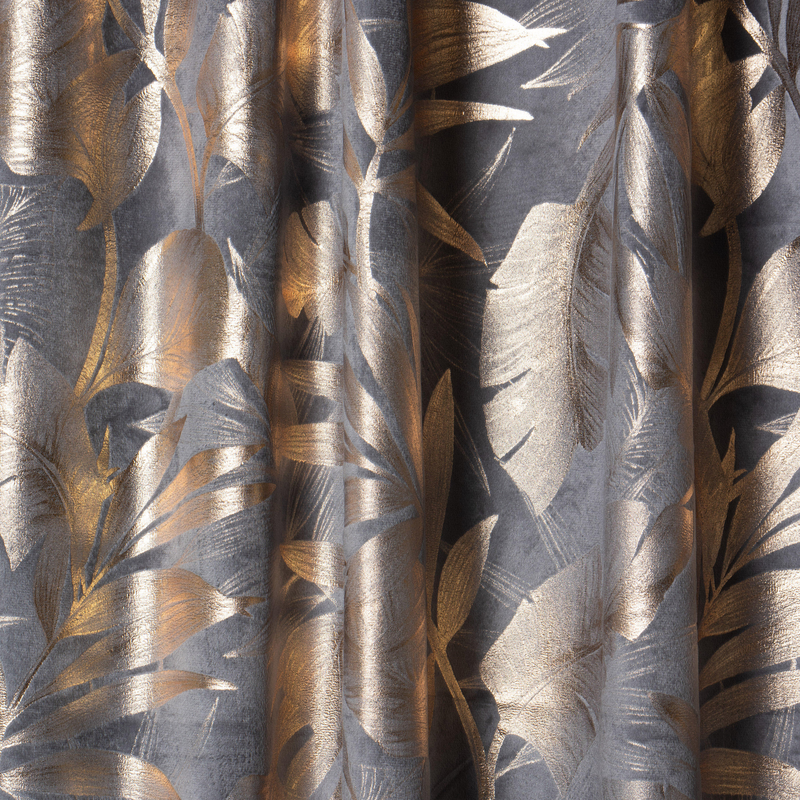 Zasłona Velora Liście szaro-złota 140 x 260 cm na taśmie - 4
