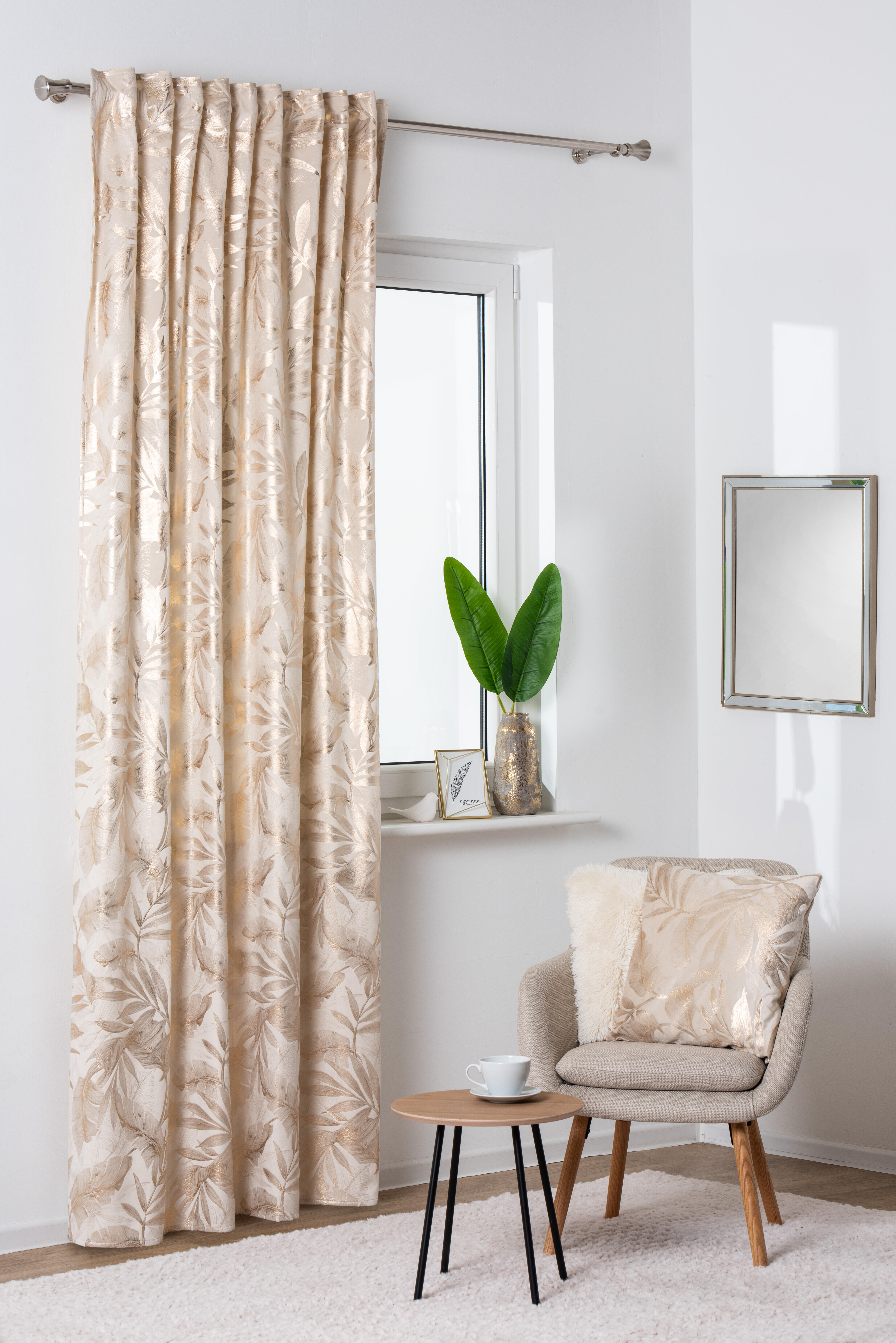 Zasłona Velora Liście kremowo-złota 140 x 260 cm na taśmie - 2