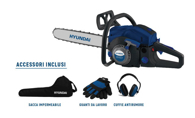 Motosega a scoppio 2 tempi HYUNDAI MOTOSEGA HYUNDAI CON SACCA GUANTI CUFFIE, 45 cc barra da 40 cm