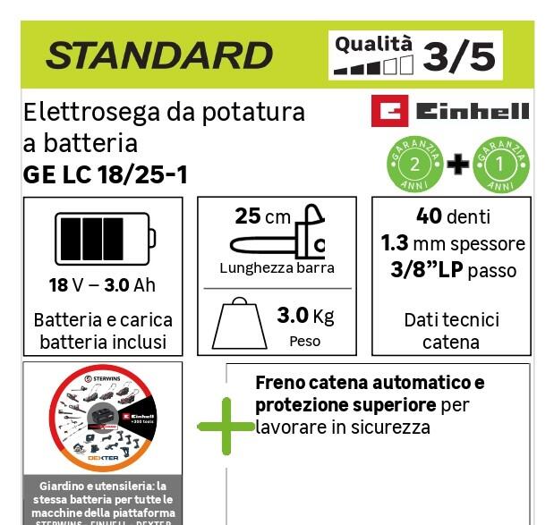 Motosega a batteria EINHELL GE-LC 18/25-1 Li Kit Power X-Change 3Ah 18V barra da 25 cm, 1 batteria inclusa - 9