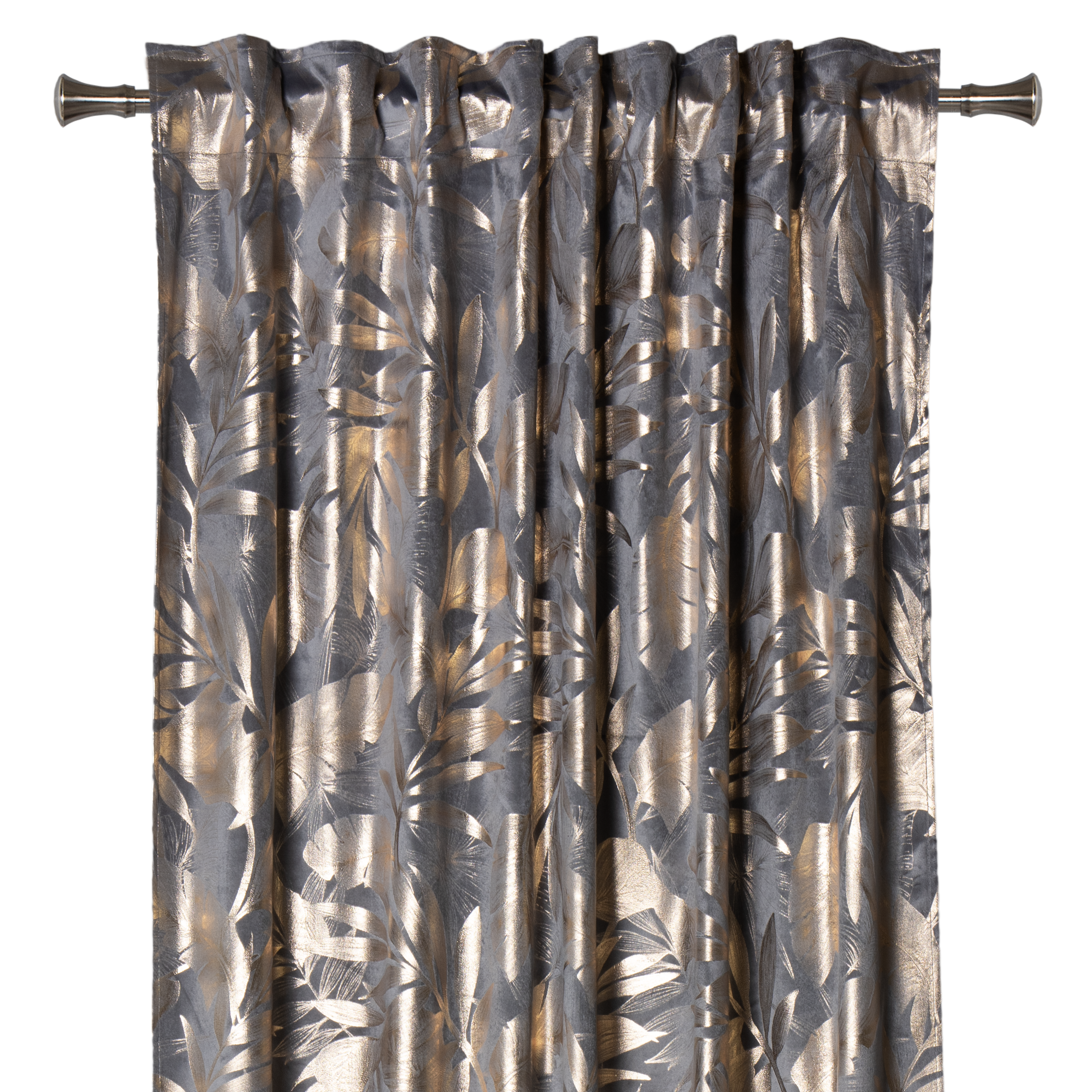 Zasłona Velora Liście szaro-złota 140 x 260 cm na taśmie - 3