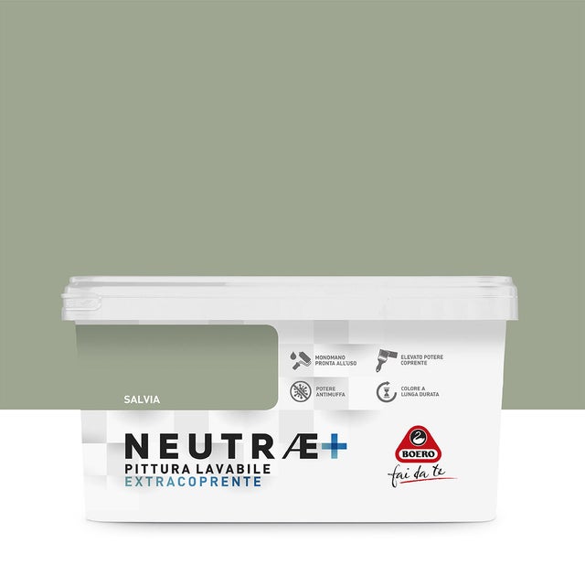 Pittura per interni a base acqua antimuffa lavabile per parete e soffitto BOERO FAI DA TE verde salvia opaco 2.5 L
