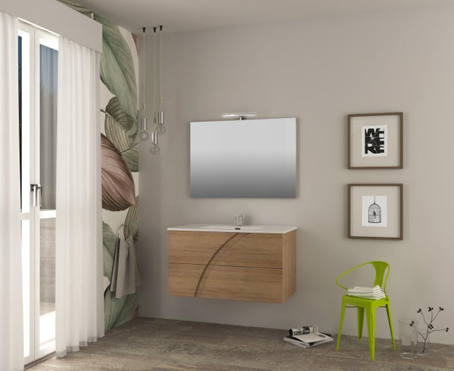 Mobile bagno da fissare con lavabo Monica L 100 x H 55 x P 46 cm rovere tabacco effetto legno