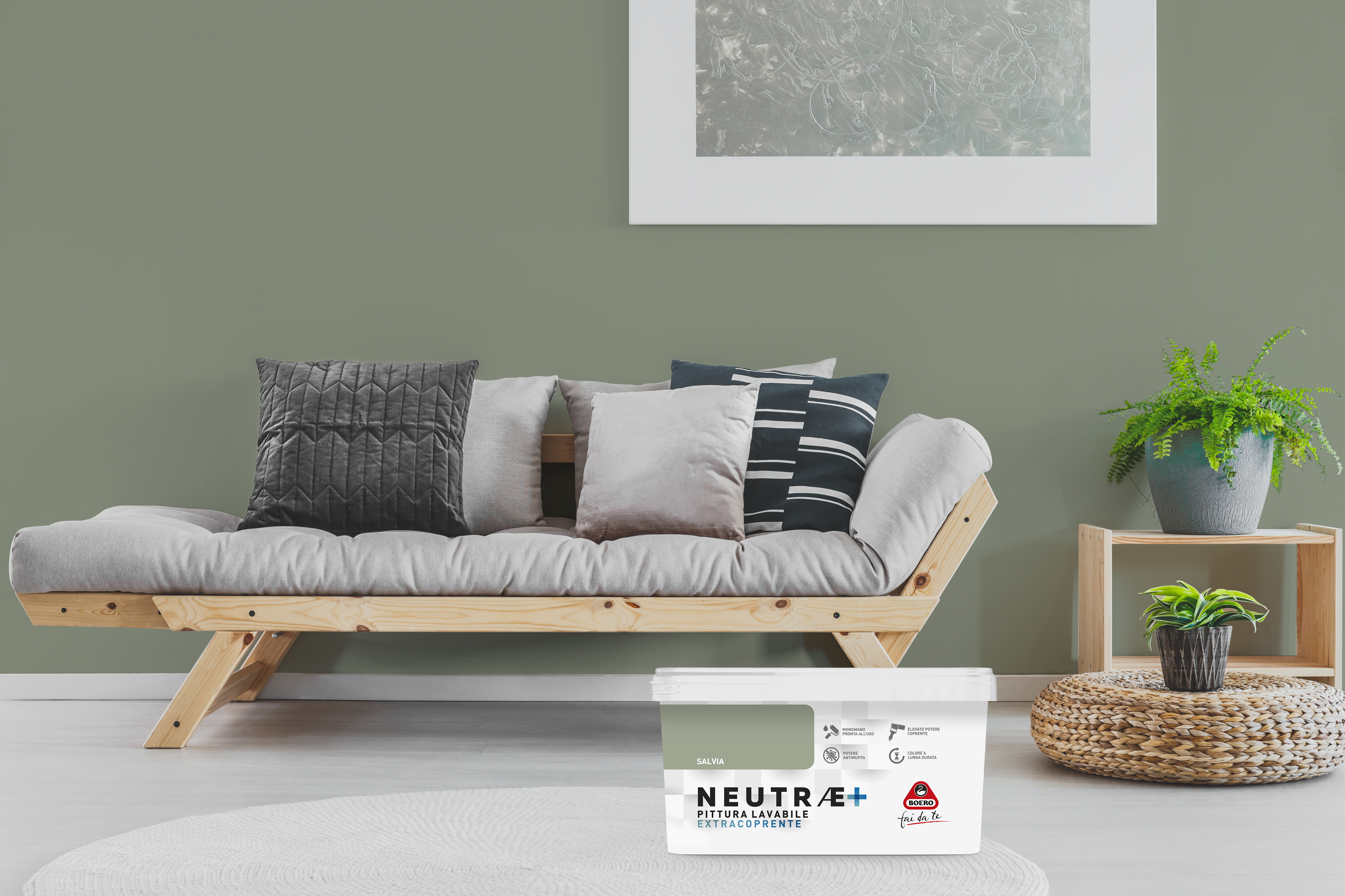 Pittura per interni per parete e soffitto antimuffa, BOERO FAI DA TE NEUTRAE+ verde salvia opaco, 2.5 L - 4