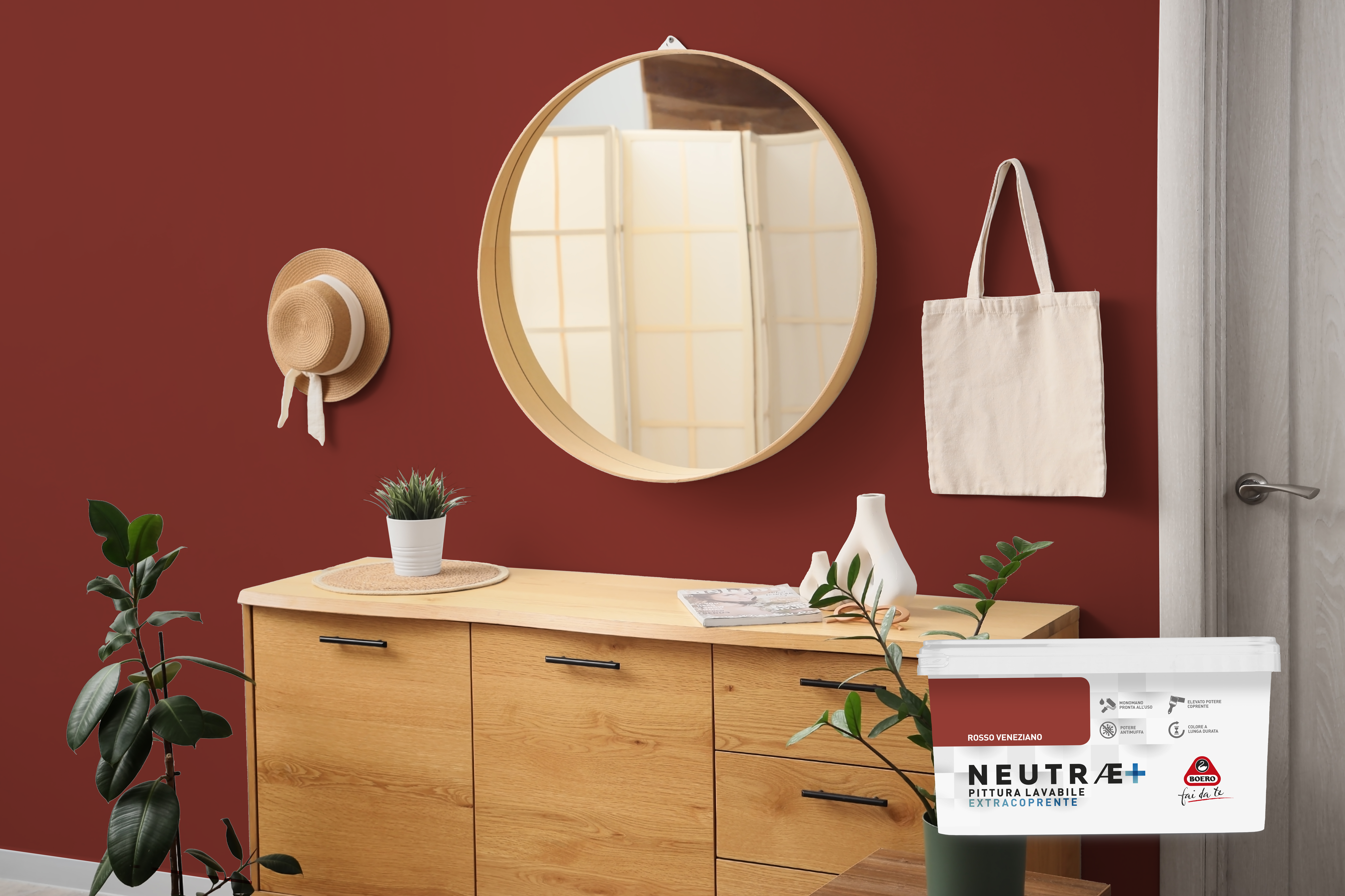 Pittura per interni per parete e soffitto antimuffa, BOERO FAI DA TE NEUTRAE+ PITTURA LAVABILE rosso veneziano opaco, 2.5 L - 4