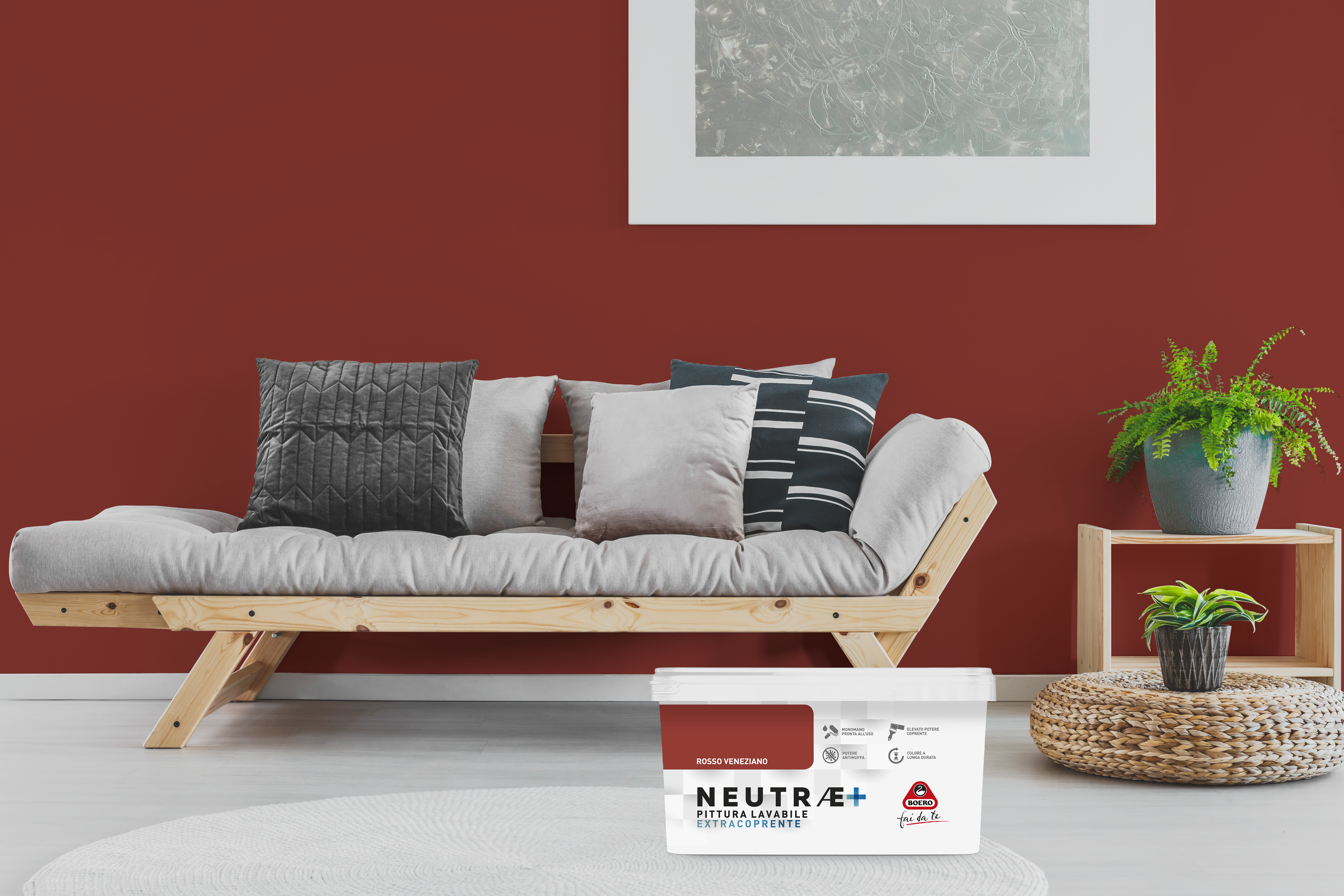 Pittura per interni per parete e soffitto antimuffa, BOERO FAI DA TE NEUTRAE+ PITTURA LAVABILE rosso veneziano opaco, 2.5 L - 3