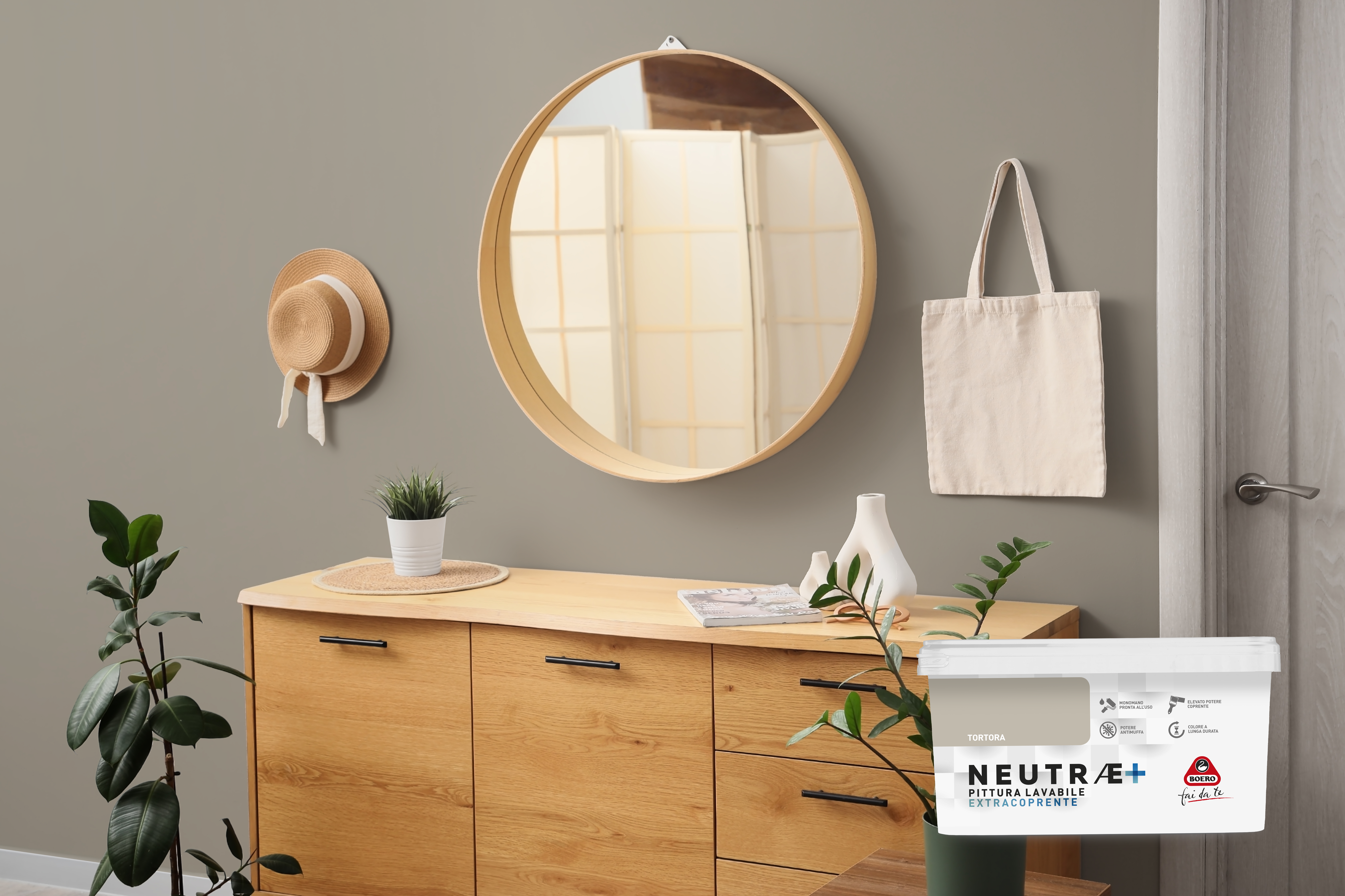 Pittura per interni per parete e soffitto antimuffa, BOERO FAI DA TE NEUTRAE+ beige tortora opaco, 2.5 L - 4