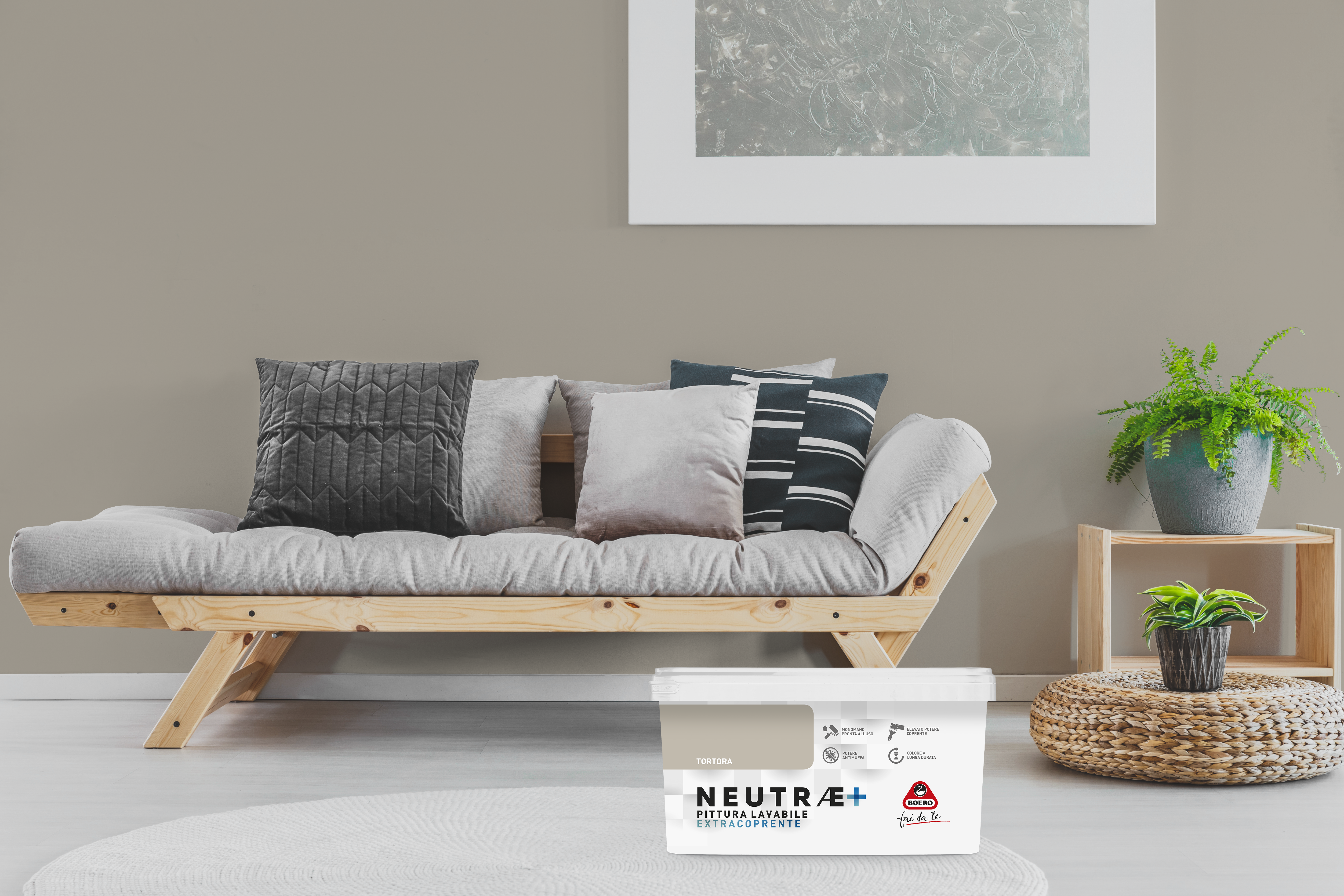 Pittura per interni per parete e soffitto antimuffa, BOERO FAI DA TE NEUTRAE+ beige tortora opaco, 2.5 L - 3