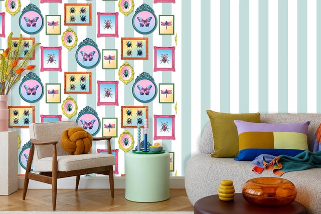 Papier peint vinyle sur intissé illusions rayures pastel bleu