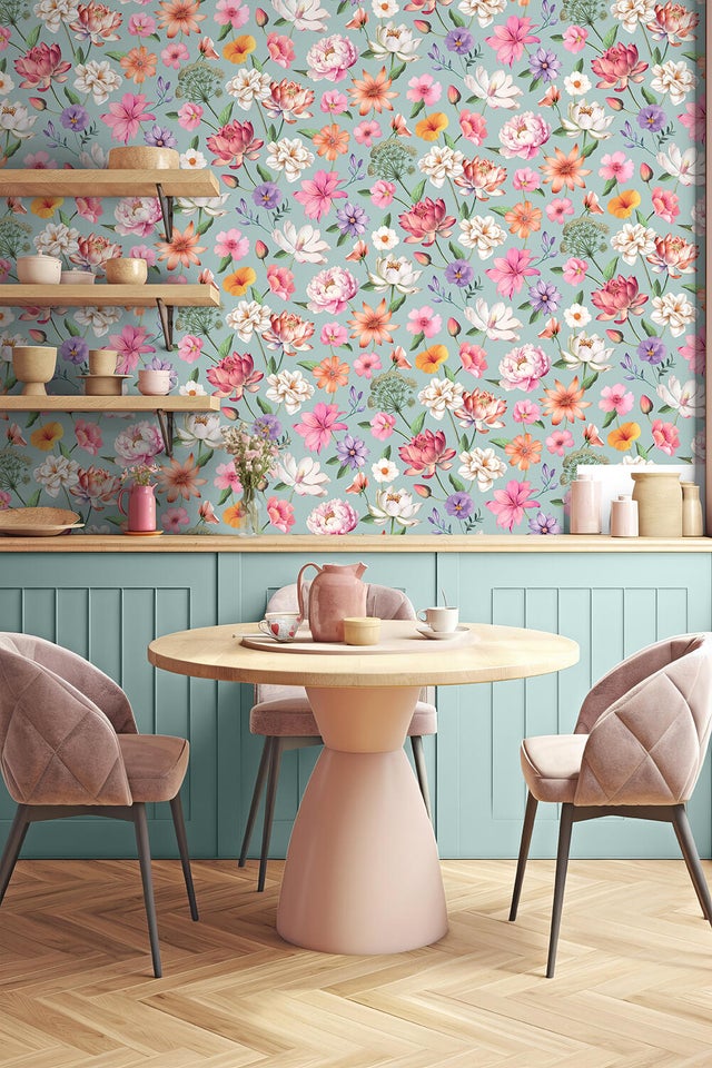 Papier peint vinyle sur intissé illusions floral pattern bleu