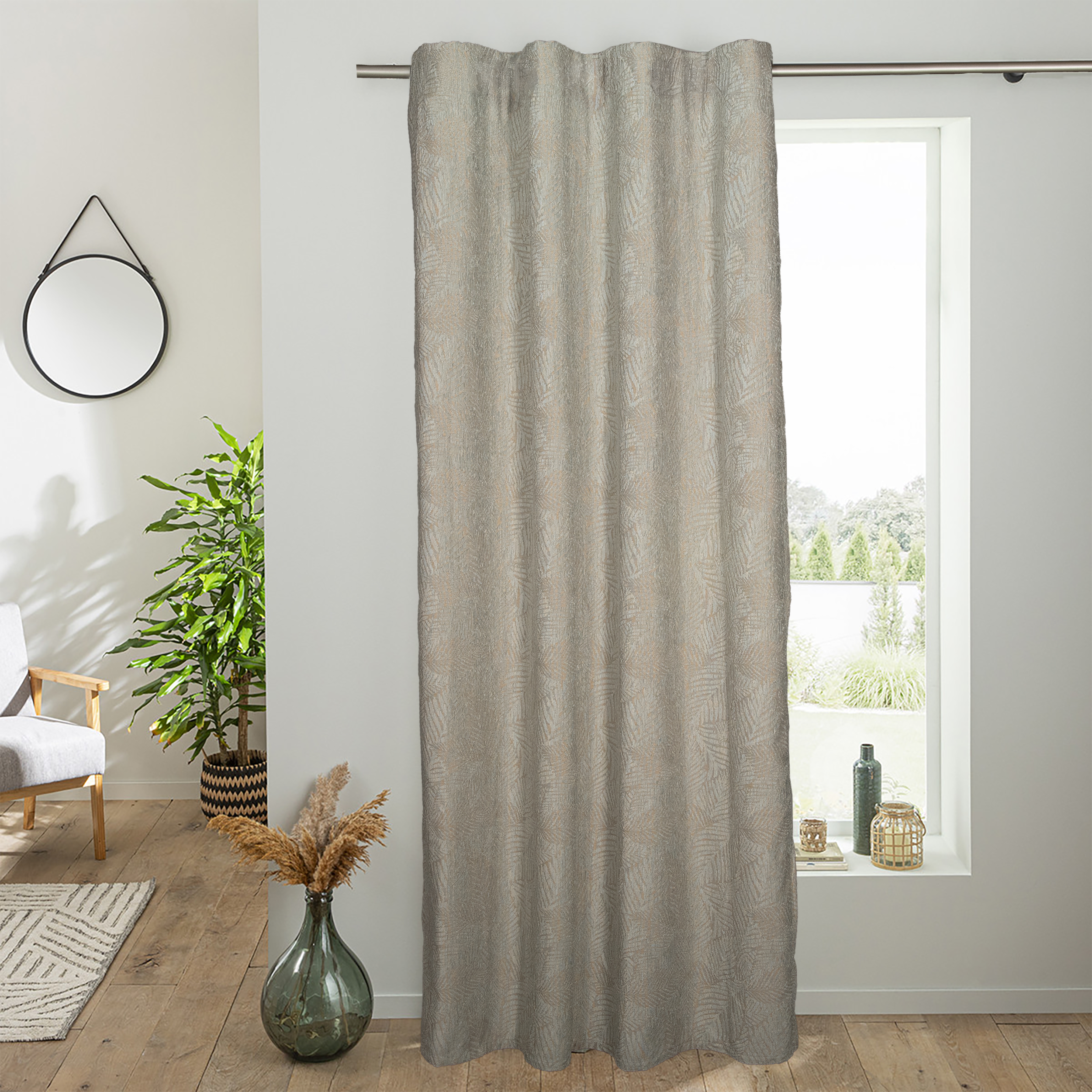 Zasłona żakardowa Leaves beżowa 140 x 280 cm na taśmie - 2