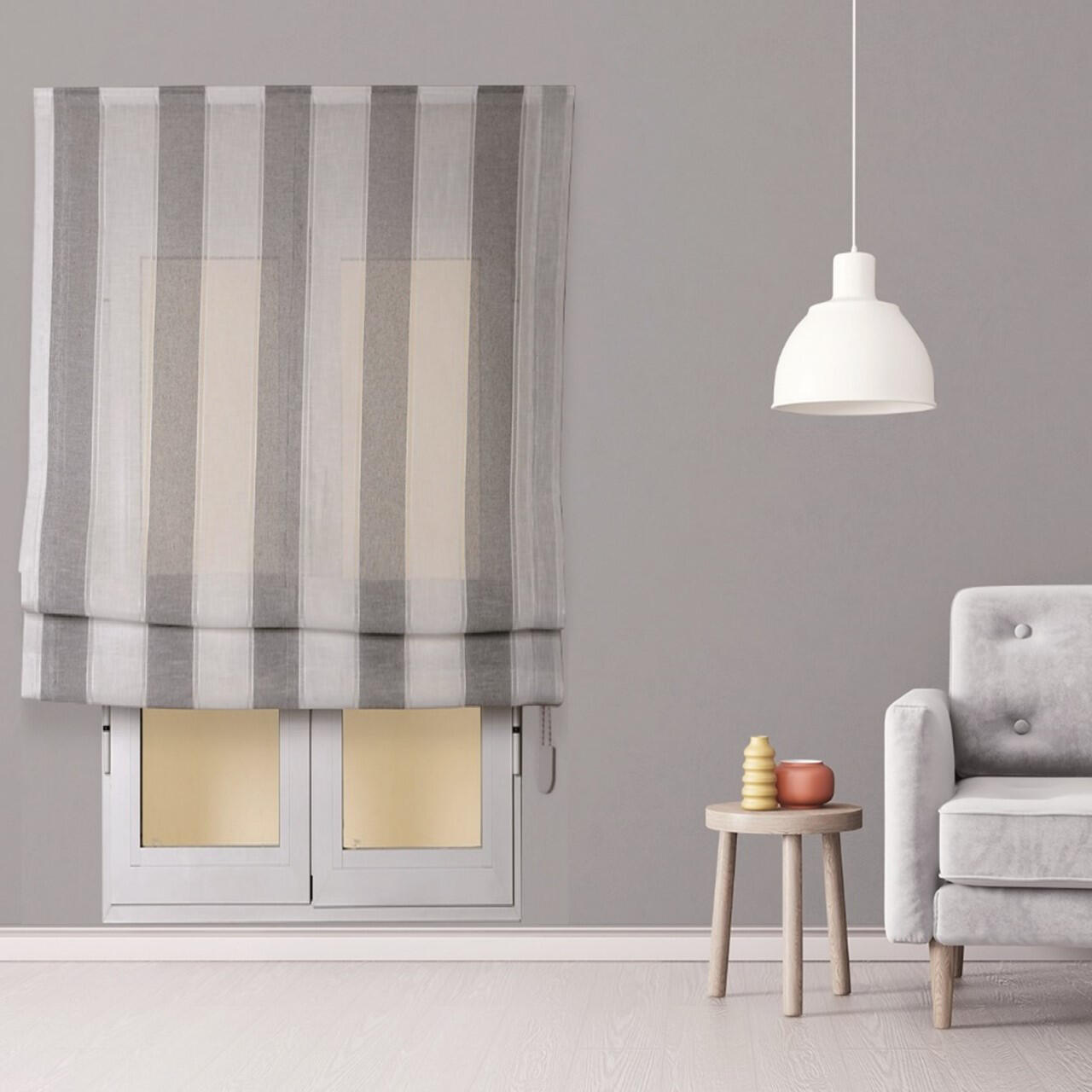 Estor plegable paqueto raya ancha gris blanco de 90x250 cm