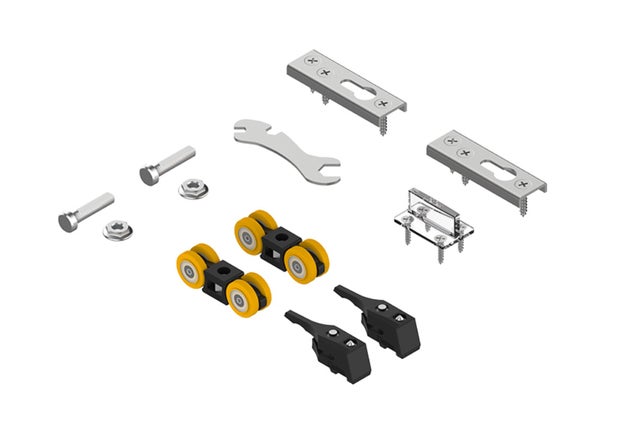 JUEGO ACCESORIOS SF-P70  PUERTA CORREDERA PLETINA ENCASTRADA CON 2 FRENOS RETENEDORES