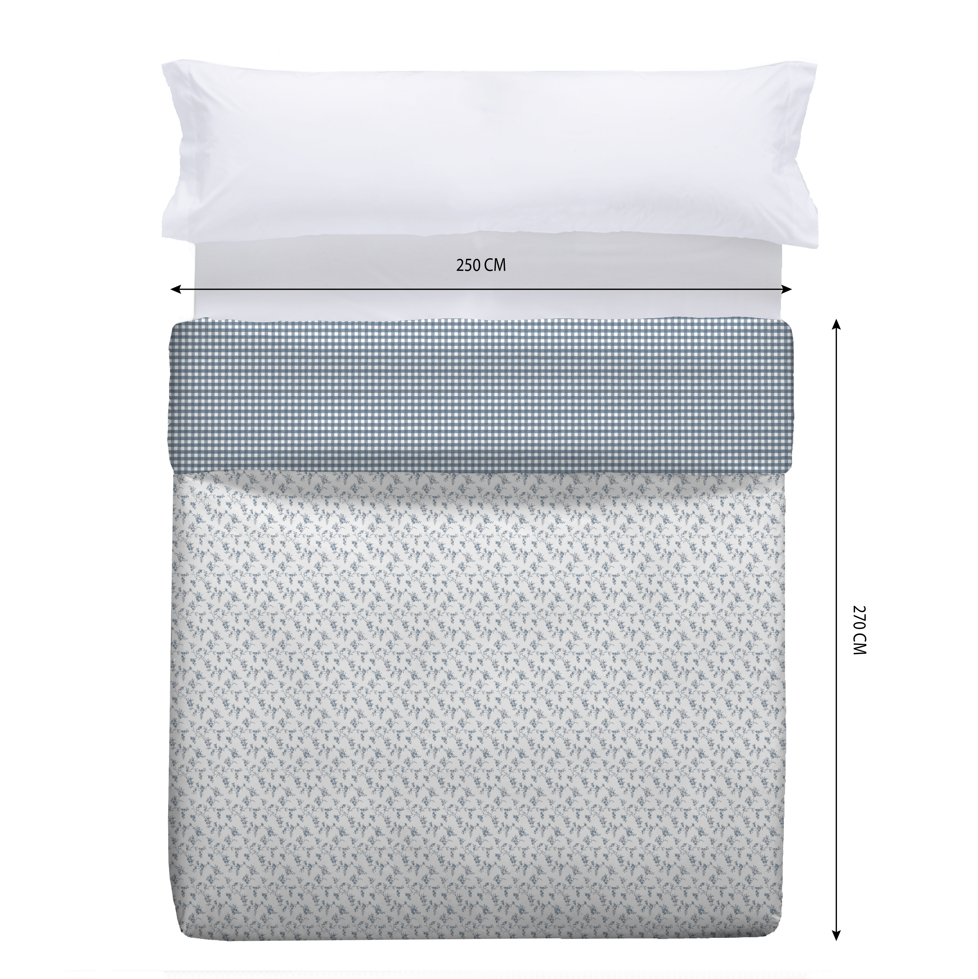 Edredón de cama Ede algodón azul cuadro vichy flor 50% algodón 50% poliéster 150 gramos para camas de 150, 160 y 180 cm  250x270 cm - 3