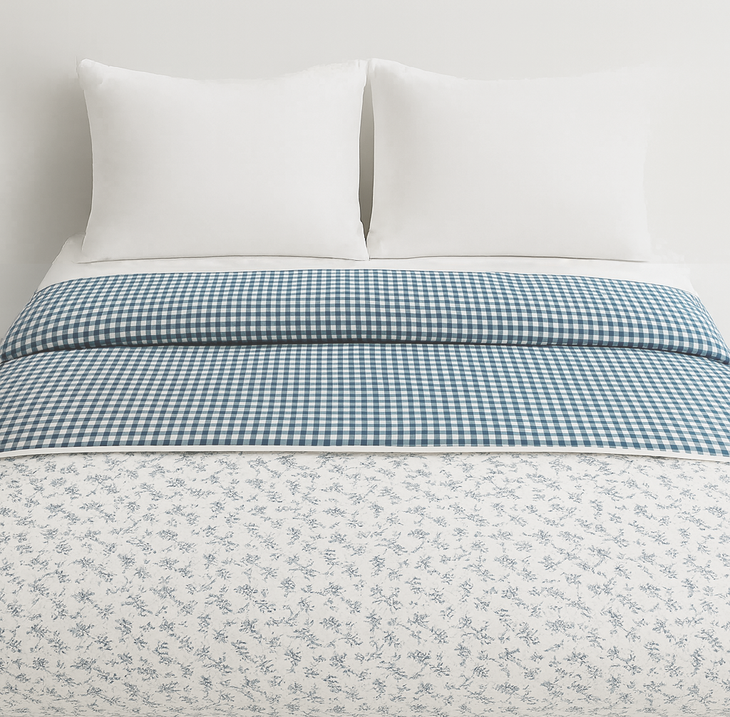 Edredón de cama Ede algodón azul cuadro vichy flor 50% algodón 50% poliéster 150 gramos para camas de 150, 160 y 180 cm  250x270 cm - 7