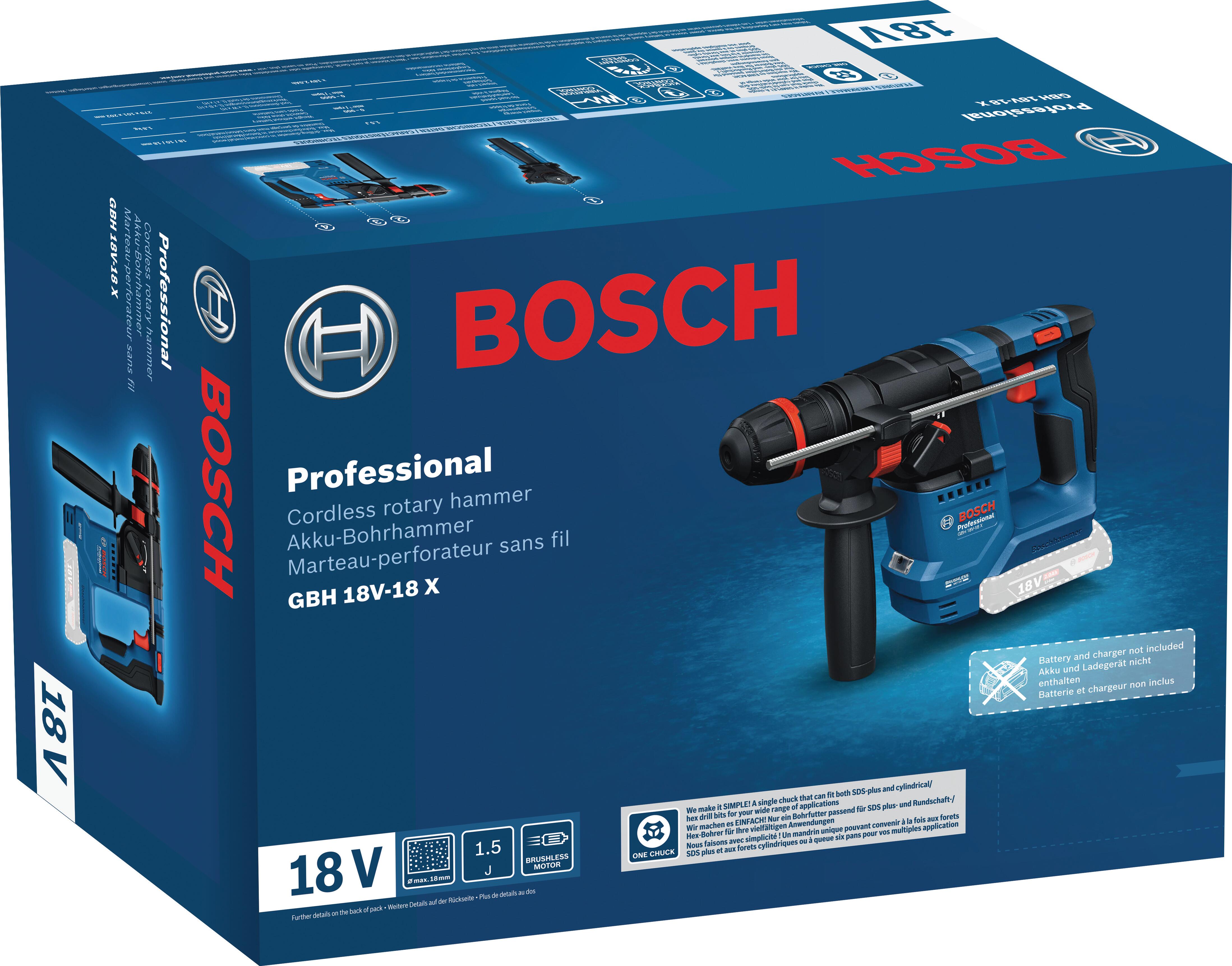 MARTILLO COMBINADO BATERÍA BRUSHLESS BOSCH GBH 18V-18 X 18V 1.5J - 3