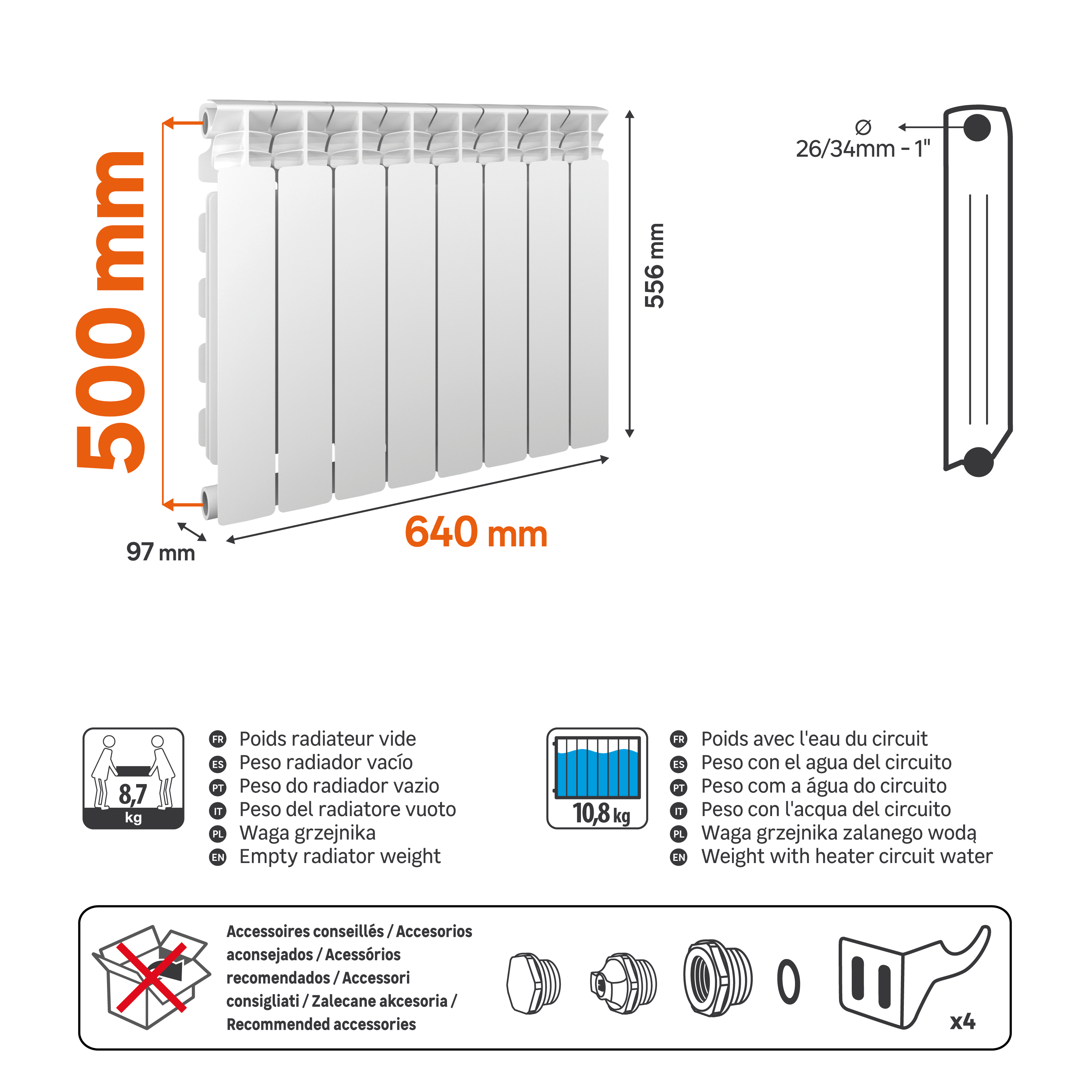 Grzejnik X500 8EL 55.6x64 cm 880W Roz 50cm 16 Bar EQUATION - 3