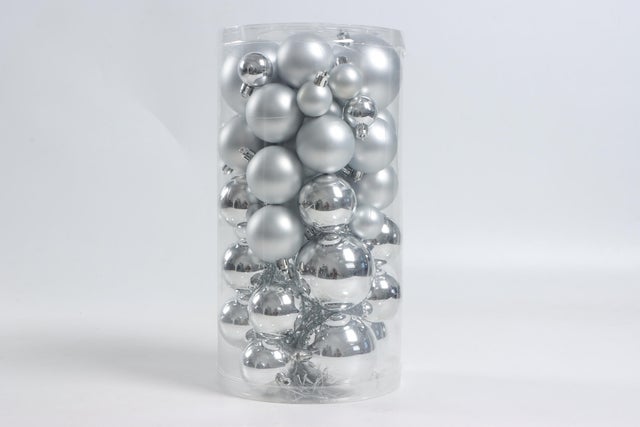 Set di palline natalizie in polistirene argento confezione da 50 pezzi