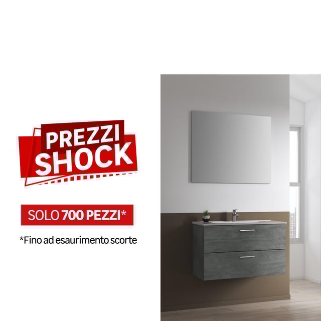 Mobile bagno sospeso con lavabo e specchio L 79 x H 50 x P 45.5 cm cemento 2 cassetti per vasca centrale Paros