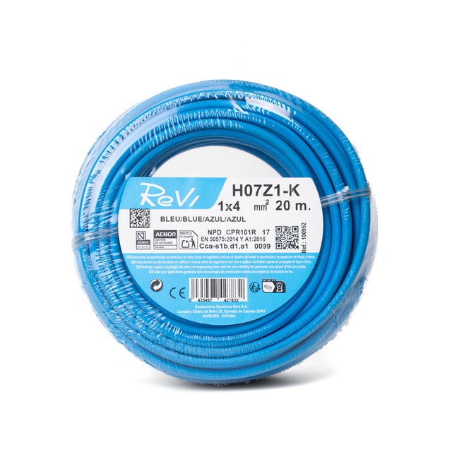 HILO FLEXIBLE LIBRE HALÓGENOS H07Z1-K 4mm2  AZUL 20M