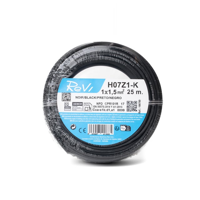 HILO FLEXIBLE LIBRE HALÓGENOS H07Z1-K 1.5mm2  NEGRO 25M