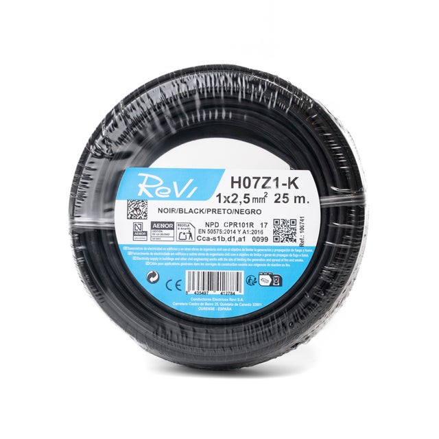 HILO FLEXIBLE LIBRE HALÓGENOS H07Z1-K 2.5mm2  NEGRO 25M