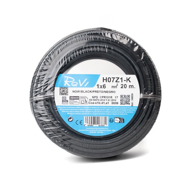 HILO FLEXIBLE LIBRE HALÓGENOS H07Z1-K 6mm2  NEGRO 20M