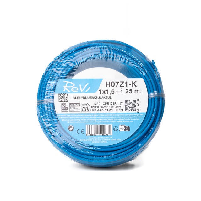HILO FLEXIBLE LIBRE HALÓGENOS H07Z1-K 1.5mm2  AZUL 25M