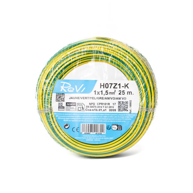 HILO FLEXIBLE LIBRE HALÓGENOS H07Z1-K 1.5mm2  VERDE/AMARILLO 25M