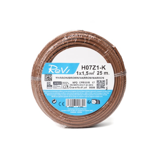 HILO FLEXIBLE LIBRE HALÓGENOS H07Z1-K 1.5mm2  MARRÓN 25M
