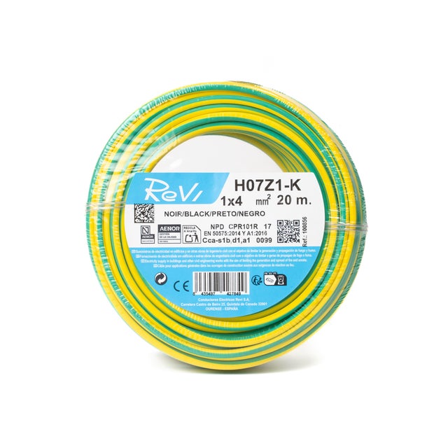 HILO FLEXIBLE LIBRE HALÓGENOS H07Z1-K 4mm2  VERDE/AMARILLO 20M