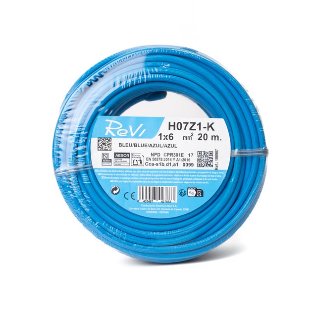 HILO FLEXIBLE LIBRE HALÓGENOS H07Z1-K 6mm2  AZUL 20M