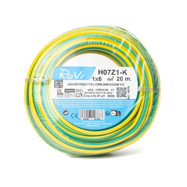 HILO FLEXIBLE LIBRE HALÓGENOS H07Z1-K 6mm2  VERDE/AMARILLO 20M