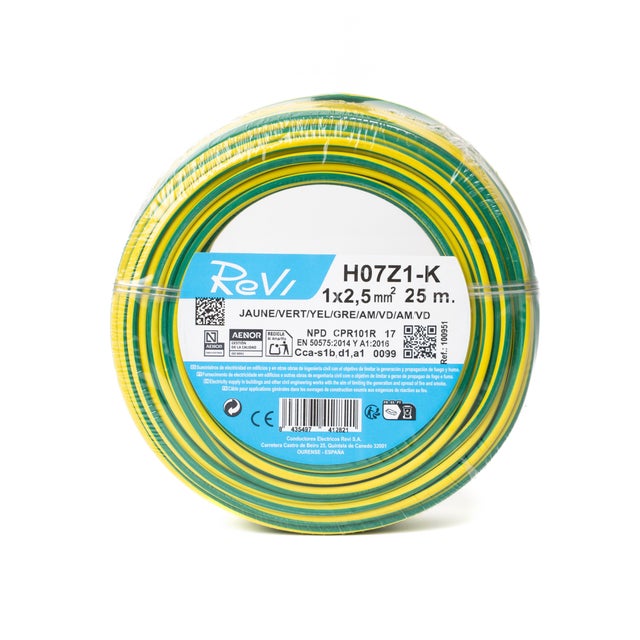 HILO FLEXIBLE LIBRE HALÓGENOS H07Z1-K 2.5mm2  VERDE/AMARILLO 25M